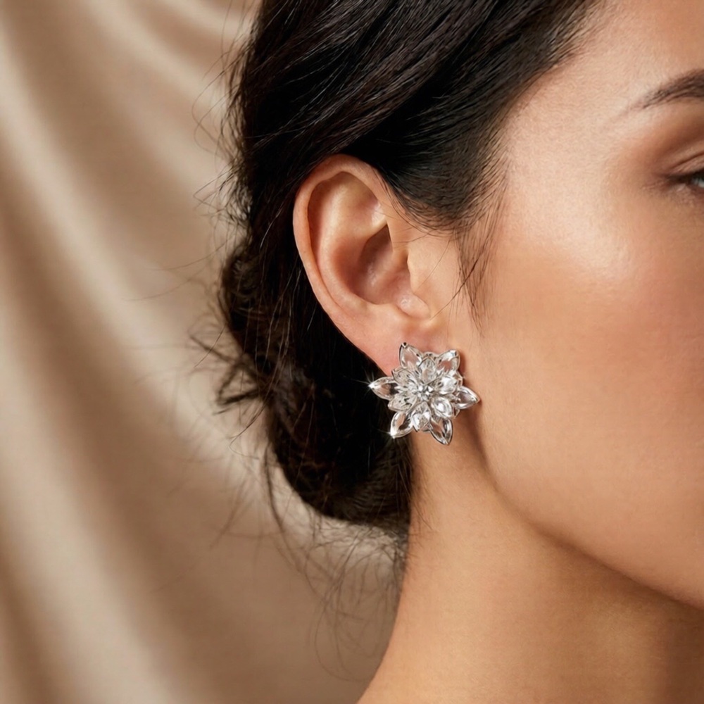 Vintage Elegant Silver Floral Earrings